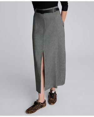 Kenneth Cole Herringbone Side Zipper Midi Skirt - Gray