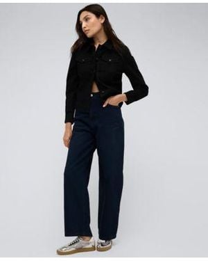 Kenneth Cole Denim Trucker Button Front Jacket High Rise Barrel Leg Denim Jeans - Blue
