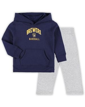 Outerstuff Toddler Navy/gray Milwaukee Brewers Play-by-play Pullover Fleece Hoodie Pants Set - Blue
