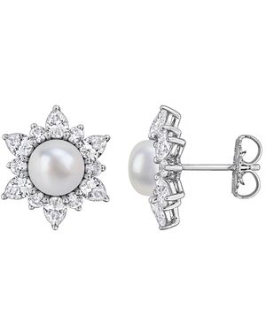 Macy's Cultured Freshwater Pearl & Created Sapphire (3-3/8 Ct. T.w. - Metallic