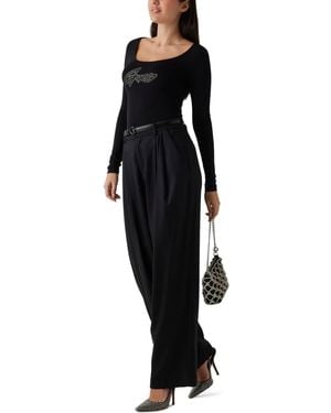 Guess Sancha Wide-leg Pleated-waist Pants - Black