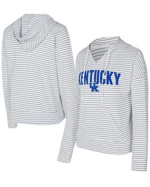 Concepts Sport White/gray Kentucky Wildcats French Terry Striped V-neck Pullover Hoodie - Blue
