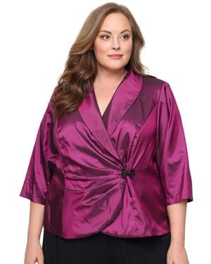Alex Evenings Plus Size Collar Detail Back Zipper Blouse - Purple