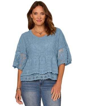 Democracy Petite Lace Double Bell Flounce Top - Green