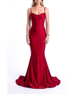 Jessica Angel Mermaid Cowl Neck Open Back Gown - Red