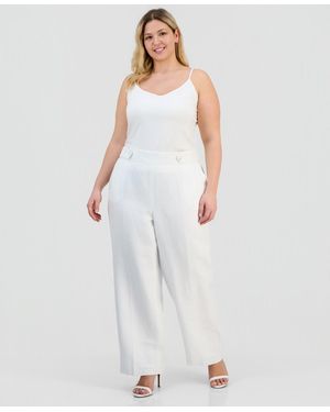 Anne Klein Linen-blend Tab-waist Pull-on Pants - White