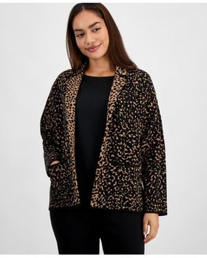 Anne Klein Essentials Petite Animal-print Notched Collar Blazer - Black