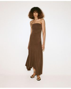 Mango Asymmetric Bandeau Ruched Midi Dress - Natural
