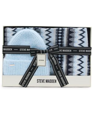Steve Madden Fair Isle Beanie And Scarf Set - Blue