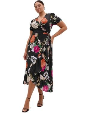 City Chic Plus Size Belle Floral-print V-neck Short-sleeve Wrap Dress - Multicolor