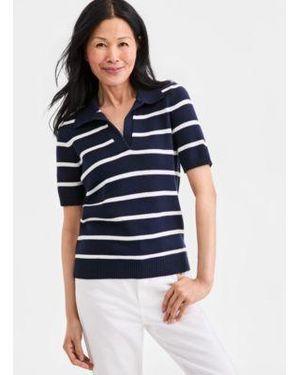 Style & Co. Style Co Striped Cotton Elbow Sleeve Johnny Collar Sweater Macys Exclusive - Blue