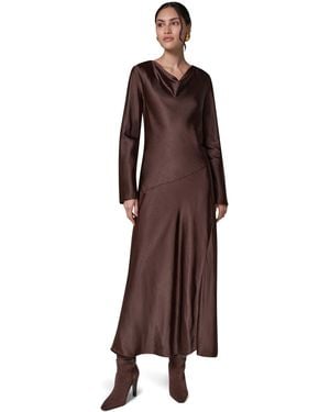Donna Karan Satin Cowl Neck A-line Dress - Brown