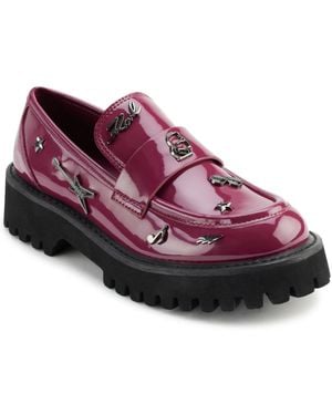 KARL LAGERFELD Gaston Rocker Almond Toe Lug Loafers - Red