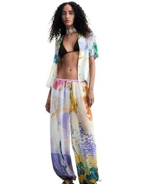 Desigual Long Floral Print Pants - Blue