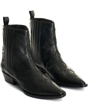 Velez Leather Western Ankle Boots - Black