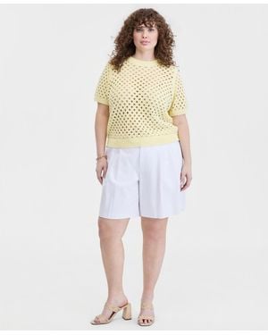 On 34th Trendy Plus Size Open-knit Short-sleeve Sweater - White