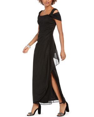 Alex Evenings Cold-shoulder Draped Metallic Gown - Black