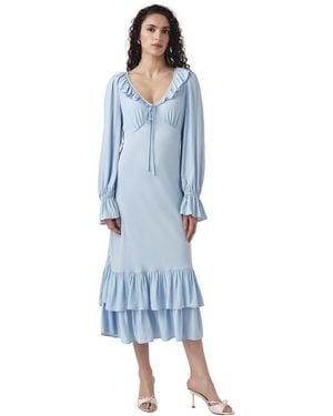 Ghost Melina Crepe Ruffle Hem Midi Dress - Blue