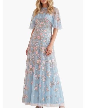 Needle & Thread Eden Rose Cape Ankle Gown - Blue