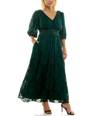Taylor Plus Size Jacquard Chiffon Maxi Dress - Green