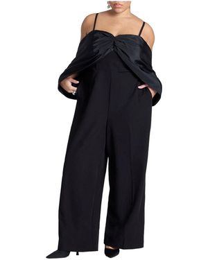 Eloquii Plus Size Big Bow Jumpsuit - Blue