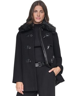 DKNY Faux-fur Collared Wool-blend Mid-length Coat - Black