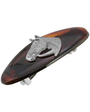 2028 Silver-tone Small Tortoise Horse Head Barrette - Brown