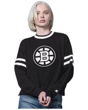 Starter Black Boston Bruins Rally Fleece Cropped Sweatshirt