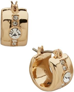 Karl Lagerfeld Glass Stone Pave Wide Hoop Earrings - Metallic