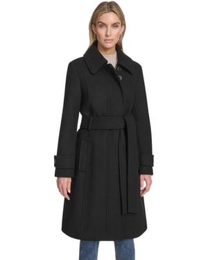 Andrew Marc Lawley Wool Blend Belted Trench Coat - Black