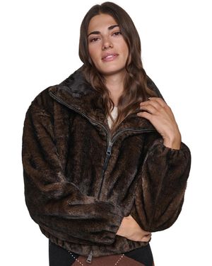 DKNY Faux Shearling Cropped Zip-up Bomber - Black