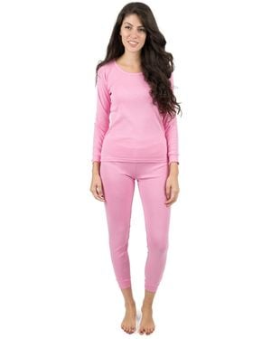 Leveret Matching Family Two Piece Cotton Long Sleeve Shirt And Pants Solid Color Pajamas - Pink