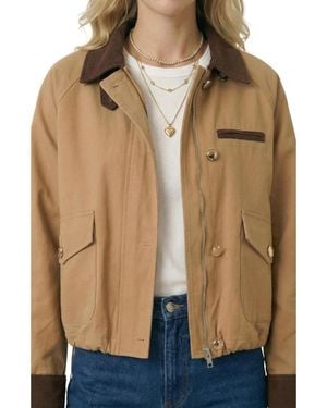 Modenaire Cropped Utility Contrast Collar Jacket - Natural