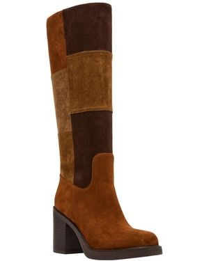 Madden Girl Charity Platform Patch Tall Block Heel Boots - Brown