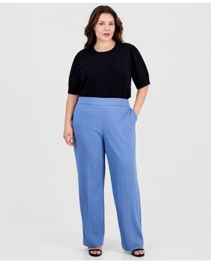 Anne Klein Essentials Plus Size Pull-on Slash Pocket Pants - Blue