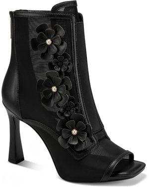 KARL LAGERFELD Paris Deandre Peep Toe Sandal Bootie With Flower Embellishments - Black