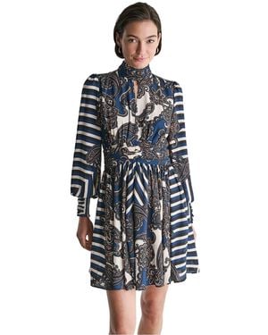 BCBGMAXAZRIA High-neck Long-sleeve Short Dress - Blue