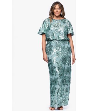 Betsy & Adam Plus Size Floral-applique Cape-sleeve Gown in Blue | Lyst Betsy & Adam Plus Size Floral-applique Cape-sleeve Gown in Blue | Lyst