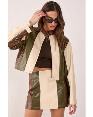 Nasty Gal Paneled Faux Leather Biker Jacket - Natural