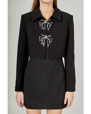 Endless Rose Rhinestone Bow Cropped Jacket - Black