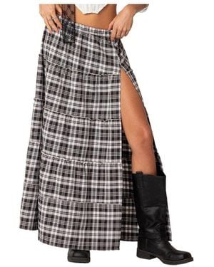 Edikted Plaid Side Slit Tiered Maxi Skirt - Multicolor