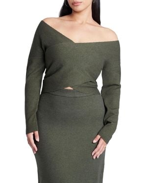 Eloquii Plus Size Wrap Front Cropped Sweater - Gray