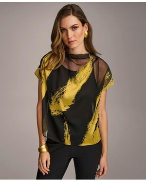 Donna Karan Donna Karan Short Sleeve Metallic Print Blouse - Multicolor