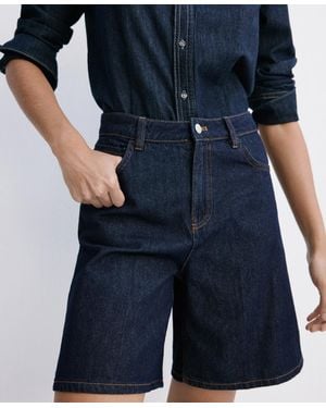 Mango High-waist Straight-fit Denim Shorts - Blue