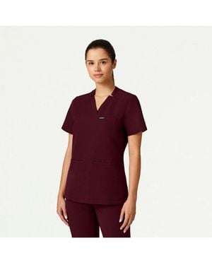 Jaanuu Helia 3-pocket Slim Notched V-neck Scrub Top - Red