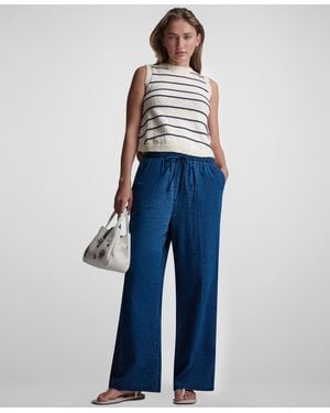 DKNY Petite Sleeveless Crewneck Striped Sweater - Blue