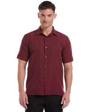Cubavera Tonal Argyle Embroidery Short Sleeves Shirt - Red