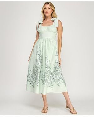 ROW A Tie Shoulder Fit & Flare Midi Dress - Green
