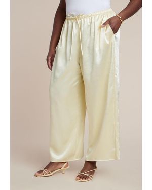 Eloquii Plus Size Textured Satin Wide Leg Pant - Natural