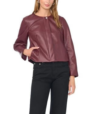 Vince Camuto Cropped Balloon-sleeve Crewneck Faux Leather Jacket - Red